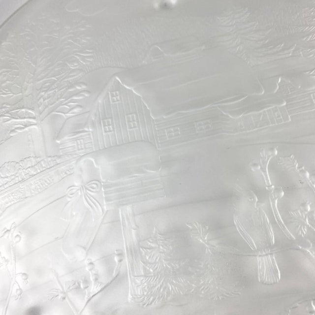 Cabin 1970s American Glass Winter Scene Embossed Glass Serving Platter For Sale - Image 3 of 8