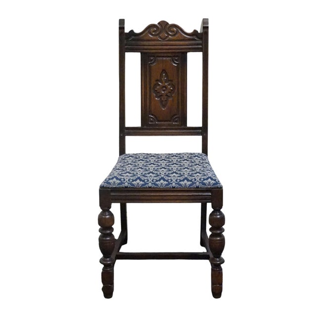 VINTAGE ANTIQUE Solid Oak Rustic Gothic Jacobean Tudor Style Dining Side Chair 38.75" High 19" Wide 20.5" Deep Seat: 19"...