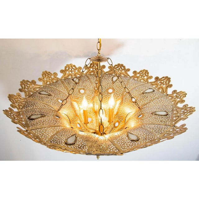 Vintage Moroccan Chandelier Polished Gold Brass in Alberto Pinto Moorish Style For Sale - Image 13 of 18
