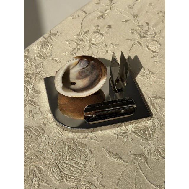 Art Deco Rare Vintage Art Deco Mounted Natural Clam Shell + Chrome Cigar Tray, Circa 1930s For Sale - Image 3 of 16