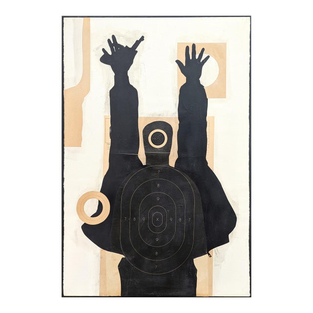 Ken Luce "Drop It..." Contemporary Neutral Toned Social Commentary Collage Painting, 1995 For Sale