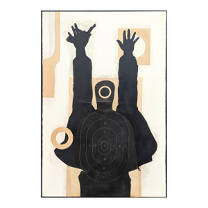 Ken Luce "Drop It..." Contemporary Neutral Toned Social Commentary Collage Painting, 1995