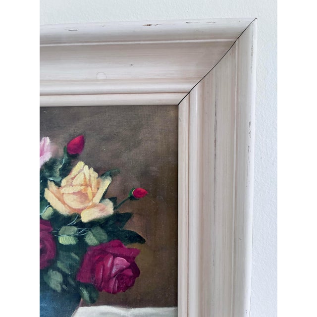Pink Still Life with Roses, Oil Painting, Framed For Sale - Image 8 of 12