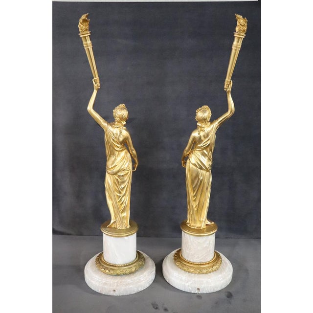 Sculptural Figures, Gilt Bronze on Alabaster Bases, Early 20th Century, Set of 2 For Sale - Image 14 of 18