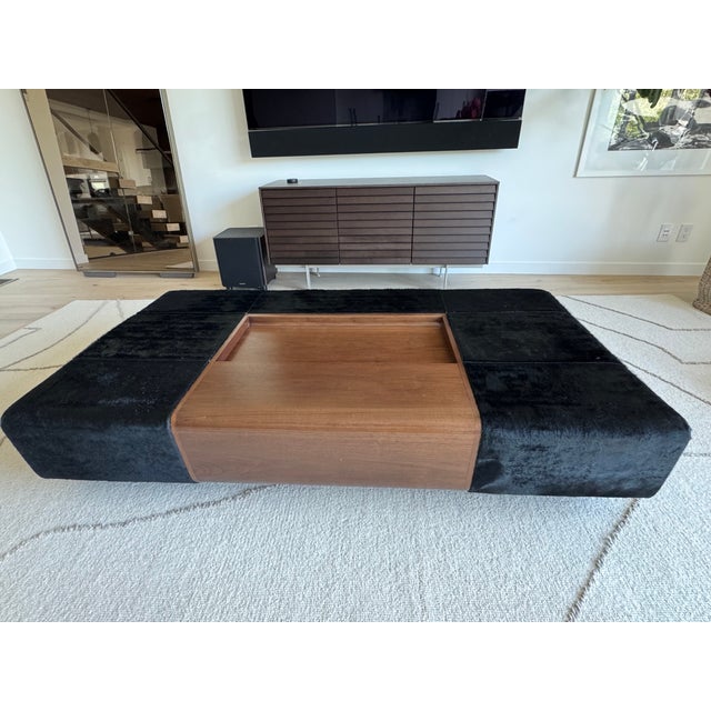 Custom Holly Hunt “Oasis” Cocktail Ottoman in Walnut & Black Hair on Hide Leather For Sale In San Francisco - Image 6 of 11
