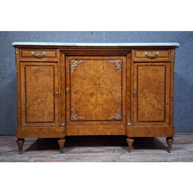 19th Century Enfilade Buffet in Burl and Marble For Sale - Image 9 of 9