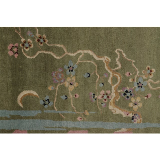 Rug & Kilim’s Chinese Art Deco Inspired Rug, Green With Cherry Blossom Florals For Sale In New York - Image 6 of 8
