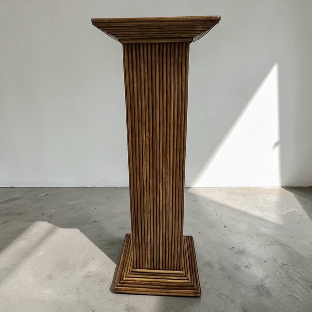 1960s Boho Chic Pencil Reed Pedestal Column Attributed to Gabriella Crespi - A Pair For Sale - Image 10 of 14