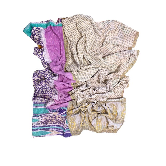 Indian Vintage Indian CottonThrow Kantha Quilt 83" by 52" W For Sale - Image 3 of 11