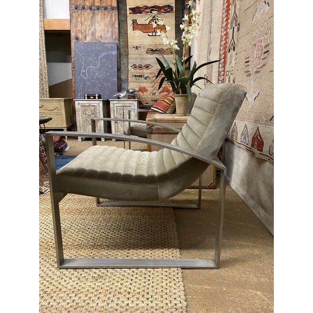 Modern Lounge Chair Velvet Channel Tufting For Sale - Image 3 of 13