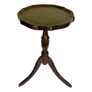Vintage English Embossed Leather Tripod Wine Drinks Table For Sale