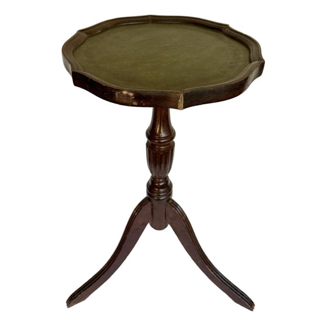 Vintage English Embossed Leather Tripod Wine Drinks Table For Sale