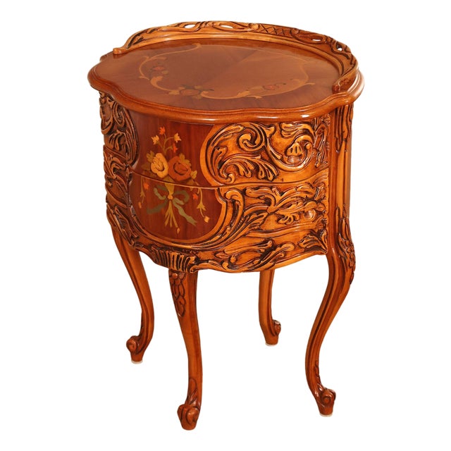 French Louis XV Style Marquetry Inlaid Nightstand For Sale