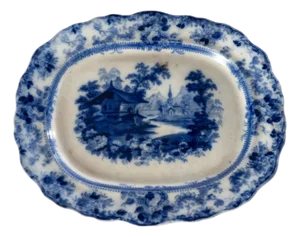 Antique English Ironstone Genevese Pattern Flow Blue Platter