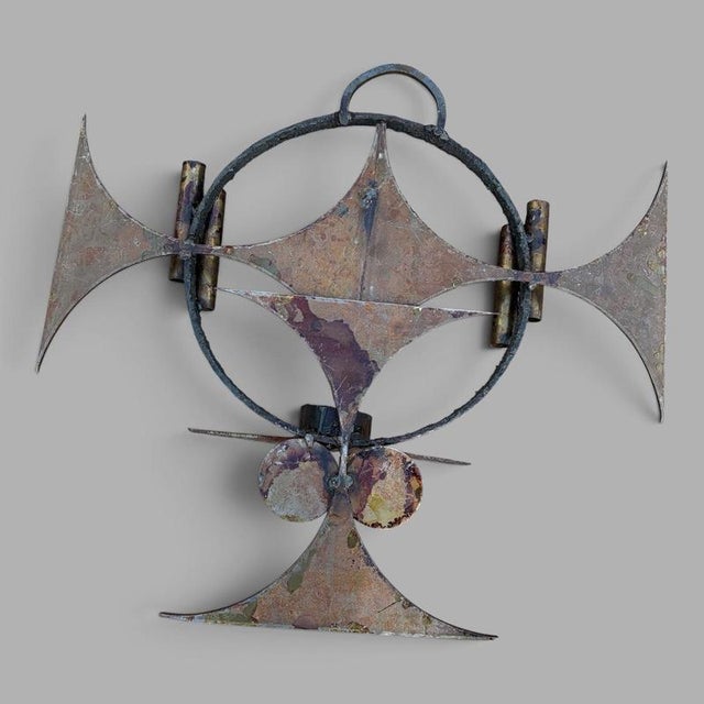 Metal Danish Brutalist Wall Sculpture and Candleholder by Henrik Horst, 1970s For Sale - Image 7 of 9