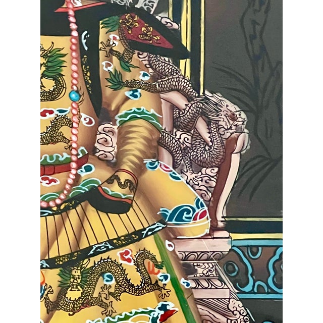 1960s Reverse Painted Chinese Qianlong Emperor & Empress (Nobles) Rosewood Framed Ancestor Paintings - A Pair For Sale - Image 5 of 13