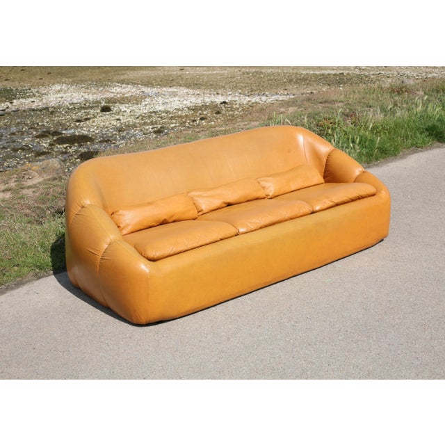 Orange Space Age 3-Seater Sofa in Orange Imitation Leather, 1970s For Sale - Image 8 of 18