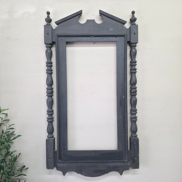 Early 20th Century Victorian Eastlake Style Black Pier Mirror Frame, Architectural Turned Column Wall Surround, Large 55.5 Inch For Sale - Image 9 of 14