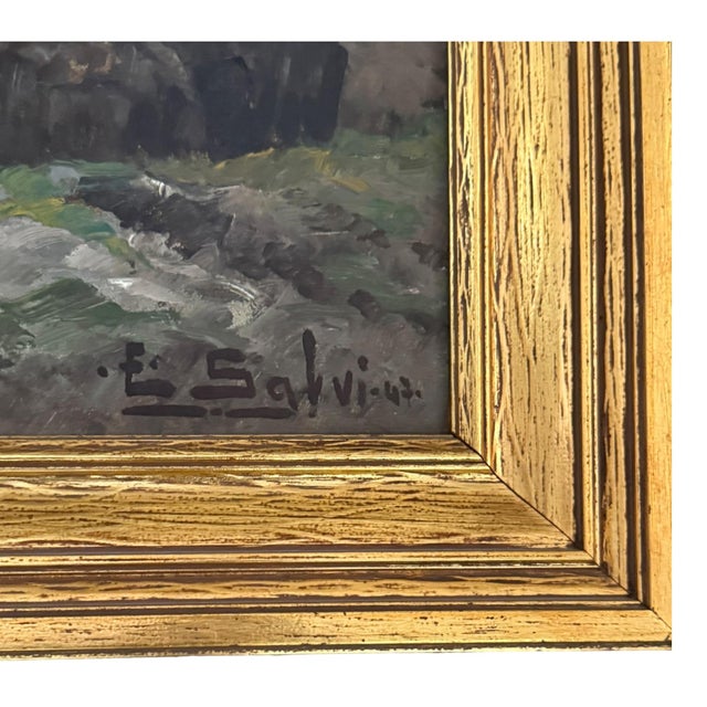 1970s Emilio Salvi Signed Oil on Board “Capri” Seascape Painting in Gilt Frame For Sale - Image 5 of 13