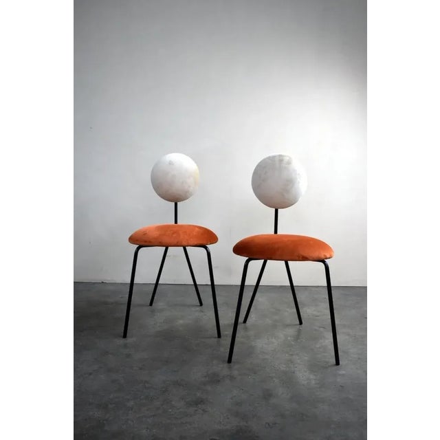 Copy of chairs with black painted frame black velvet headquarters and backrest in blue oil velvet (washable Water...