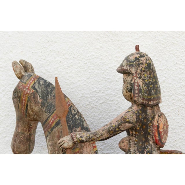 Royal Rajasthan, Antique Indian Painted Horse & Rider For Sale - Image 9 of 11