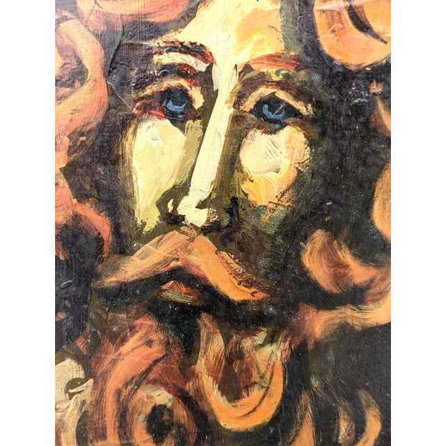 David Adickes "Man with Beard & Blue Eyes, Brown" Modern Cubist Inspired Portrait Painting, 1960s For Sale - Image 9 of 11