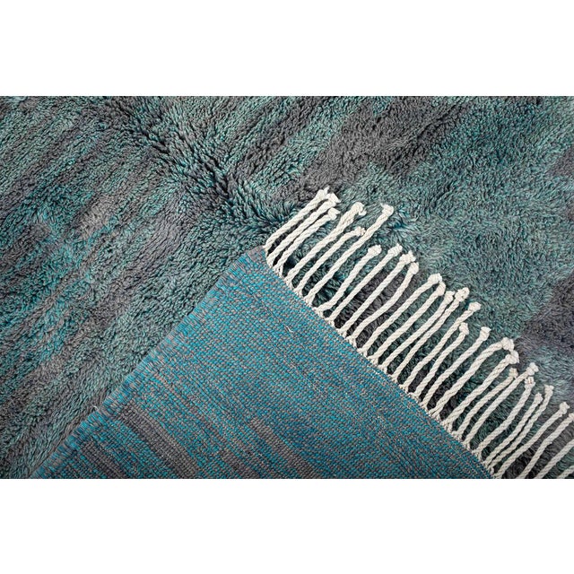 Teal Abstract Horizon Hand-Knotted Moroccan Wool Rug | 9'11" X 6'6" | One of a Kind For Sale - Image 8 of 11