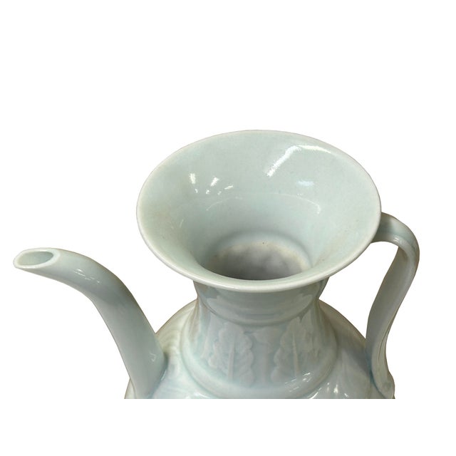 1990s Chinese Porcelain Light Celadon White Underlay Scroll Flower Vase For Sale - Image 5 of 11