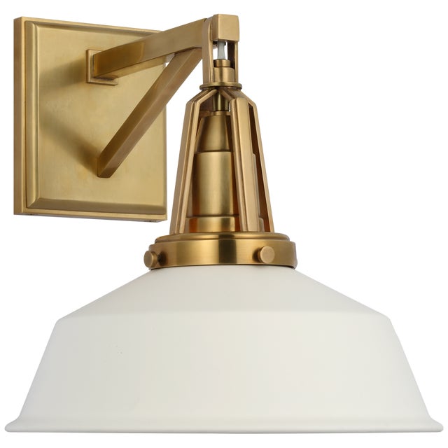 Transitional Chapman & Myers for Visual Comfort Signature Layton 10" Sconce in Antique-Burnished Brass with Matte White shade For Sale - Image 3 of 5