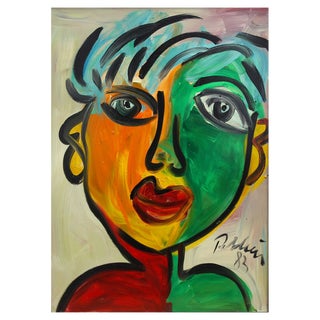 Peter Robert Keil, Portrait of a Woman with Short Hair, 1983, Oil on Board For Sale