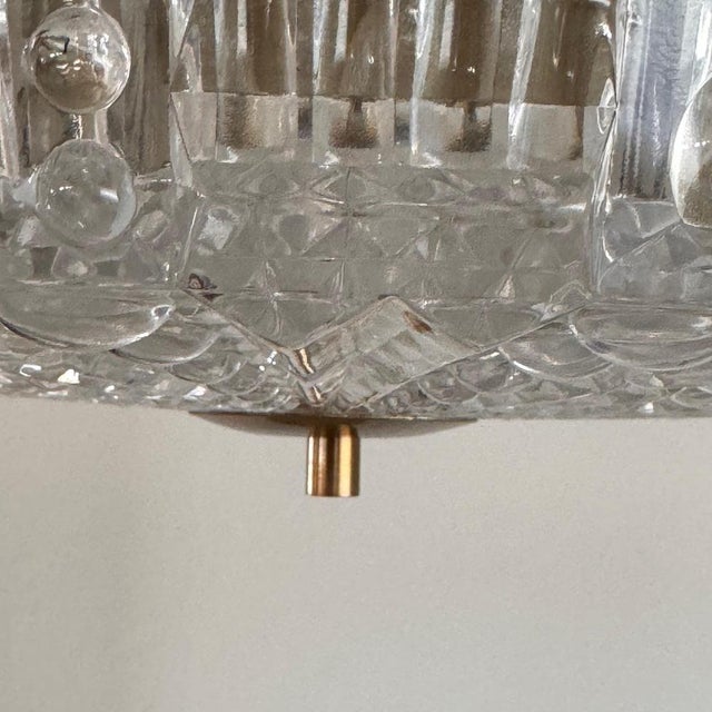 Brass and Crystal Ceiling Lamp attributed to Carl Fagerlund for Orrefors, Sweden, 1960s For Sale - Image 13 of 15