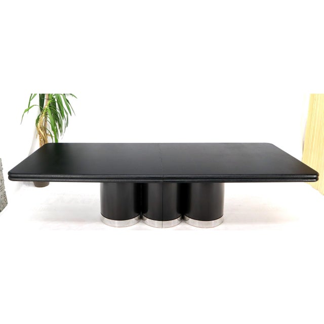 Extra long fully extended measures 13' long black lacquer cloth wrapped dining conference table. MINT condition. Karl...