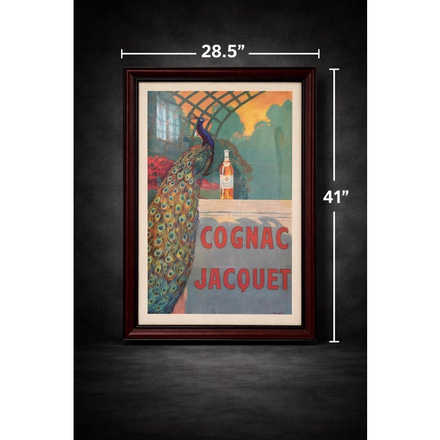 Art Deco Pair of Vintage French Art Deco Advertising Posters — “Cognac Jacquet” & “Valencia” Aperitif — Large Framed Wall Art Set For Sale - Image 3 of 8