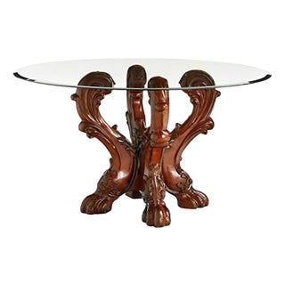 Acme Furniture Dresden Dining Table Cherry Oak/Clear Glass Elegant Pedestal Base For Sale