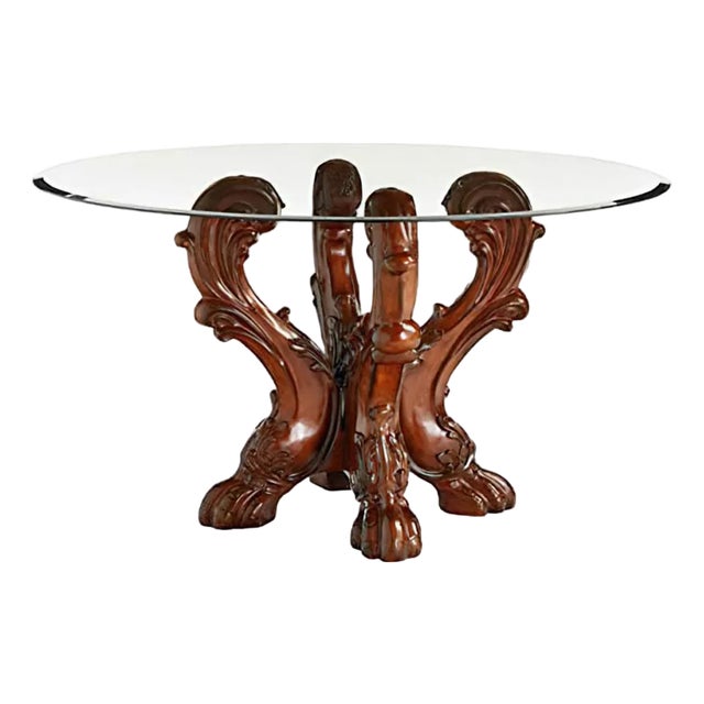 Acme Furniture Dresden Dining Table Cherry Oak/Clear Glass Elegant Pedestal Base For Sale