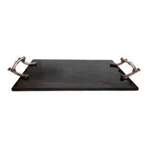 Late 20th Century Godinger Silver Art Company Ltd. Black Granite Footed Tray