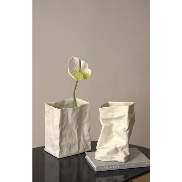 Ceramic Vintage Paper Bag Folded Porcelain Vase For Sale - Image 7 of 7