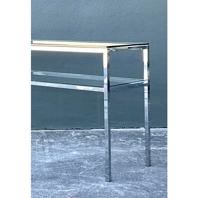 Vintage Chrome and Glass Console Table For Sale - Image 11 of 12
