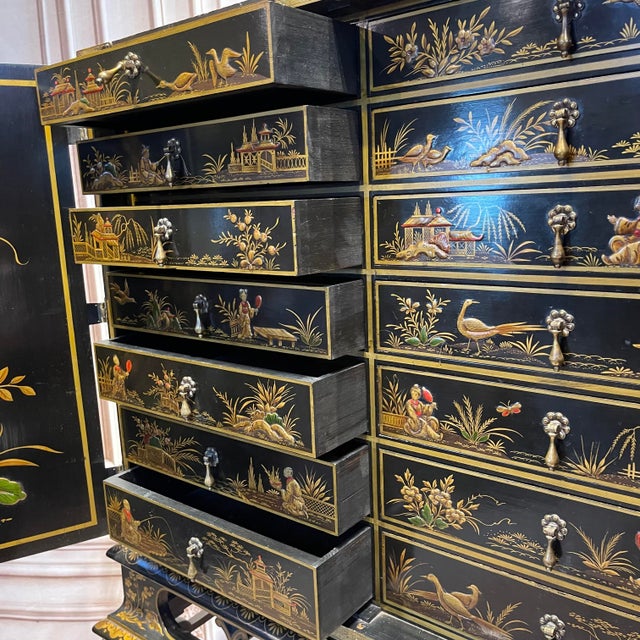 Wood Exceptional Fitted Interior - English Chinoiserie Cabinet on Stand For Sale - Image 7 of 12