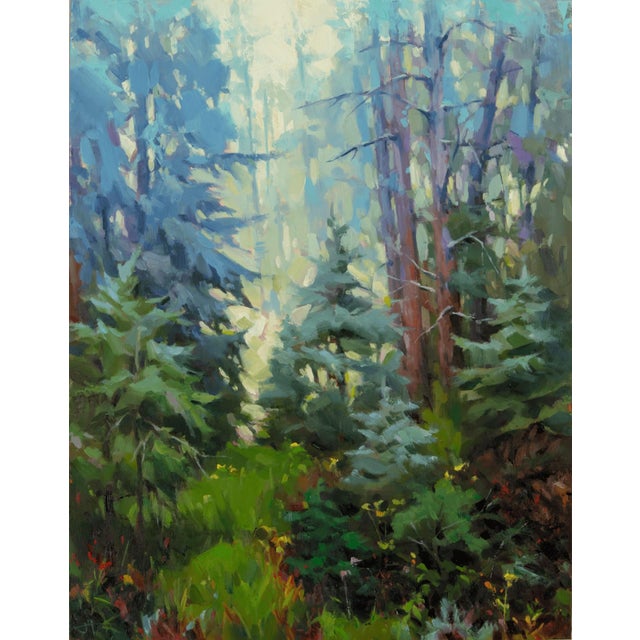 Iteration by Judd Mercer | Oil On Panel Forest scene with trees and greenery. For Sale