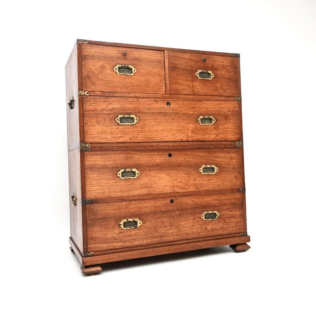 Antique Military Campaign Chest of Drawers in Teak, 1840 For Sale - Image 15 of 15