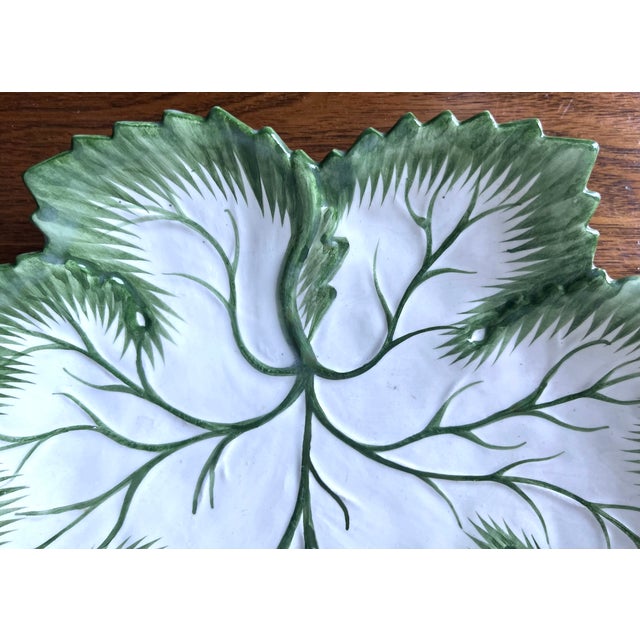 Traditional Vintage Hand-Painted 10" Faience Leaf Dish-Portugal For Sale - Image 3 of 7