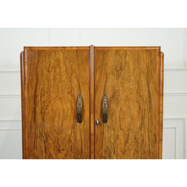 Small Art Deco Compact Burr Walnut Wardrobe For Sale - Image 4 of 17