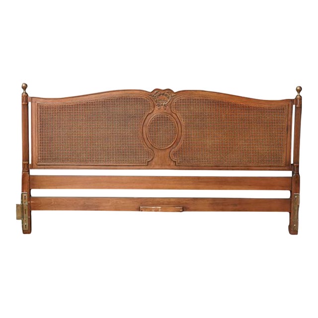 Henredon French Provincial Cane King Headboard – Louis XVI Style Walnut, Mid 20th Century American Fine Furniture For Sale