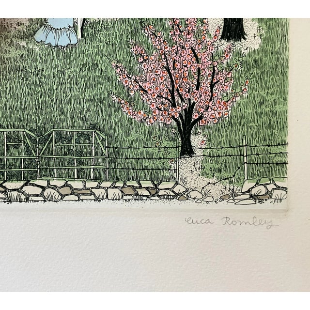 1980s 1980s "Country Wedding" Cuca Romley Signed and Numbered Color Etching For Sale - Image 5 of 7