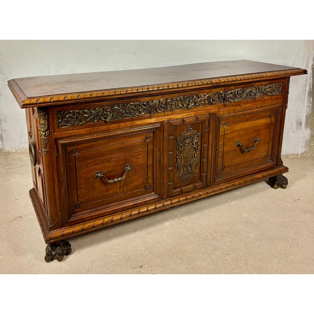 Large Henry II Style Oak Sideboard With Bronze Mounts, Early 20th Century For Sale - Image 9 of 18