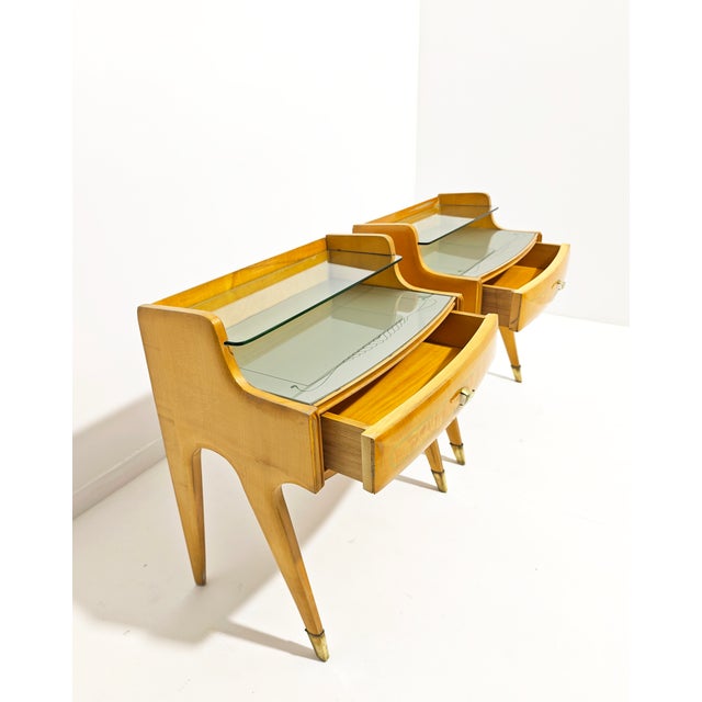Italian Maple and Glass Bedside Tables, 1950s, Set of 2 For Sale - Image 13 of 17