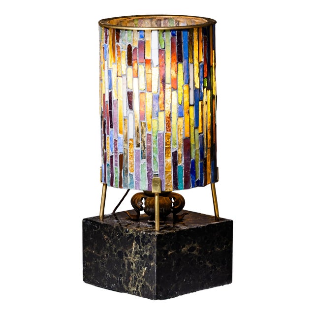 Small Table Lamp with Glass Shade, 1960s For Sale