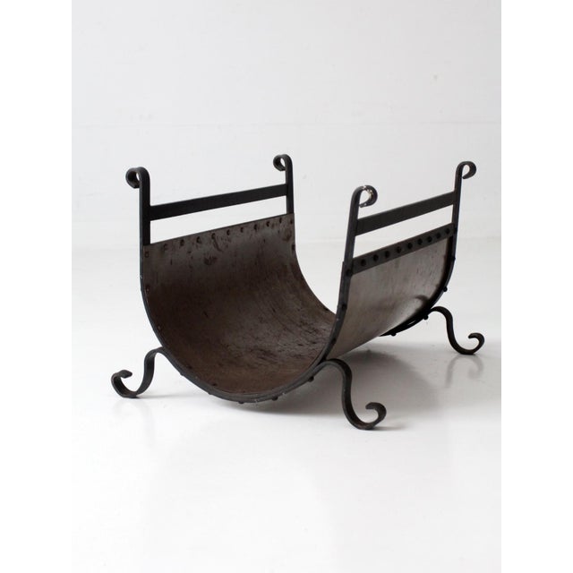 Metal Vintage Iron and Steel Fireplace Log Holder For Sale - Image 7 of 17