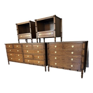 Professionally Restored Mid-Century National Mount Airy Faux Bamboo Bedroom Set - 4 Pieces For Sale